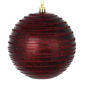 6" Burgundy Candy Finish Ball with Glitter Lines 3 Per Bag