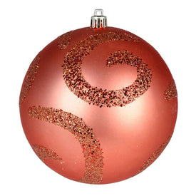 4.75" Coral Matte Sequin Swirls Christmas Ornaments 4 Per Bag