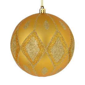 6" Honey Gold Matte Ball with Glitter Diamond Pattern 3 Per Bag