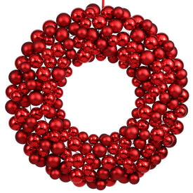 36" Red Shiny/Matte Ball Wreath
