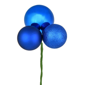 18" Blue Ball Ornament Picks 4 Per Bag