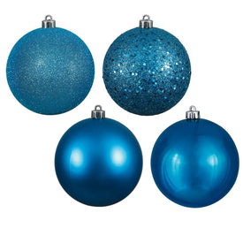 6" Turquoise Four-Finish Ball Christmas Ornaments 4 Per Box