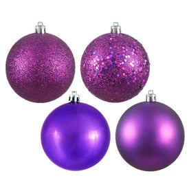 3" Plum Four-Finish Ball Christmas Ornaments 16 Per Box