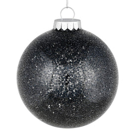 6" Black Tinsel Clear Ball Ornaments 4 Per Bag