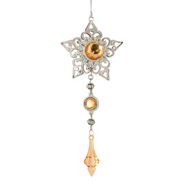 6.5" Rose Gold Jewel Metal Star Ornament with Dangle Accents Set of 2
