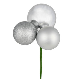 18" Silver Ball Ornament Picks 4 Per Bag