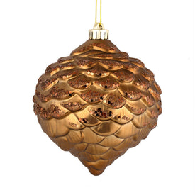 6" Mocha Glitter Pine Cone Ornaments 6 Per Bag