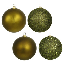 2.4" Olive Four-Finish Ball Christmas Ornaments 24 Per Box
