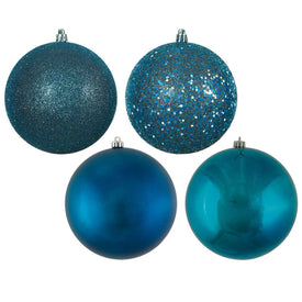 3" Sea Blue Four-Finish Ball Christmas Ornaments 16 Per Box