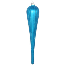 11" Turquoise Matte Glitter Drop Ornaments 3 Per Bag
