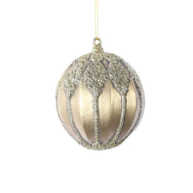 4.5" Champagne Antique Embossed Line Ball Ornaments 3 Per Pack