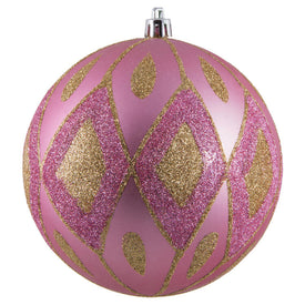 4.75" Pink Matte Ball with Glitter Diamond Pattern 3 Per Bag