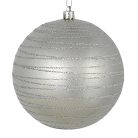 6" Silver Candy Finish Ball with Glitter Lines 3 Per Bag