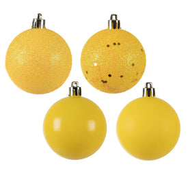 2.4" Yellow Four-Finish Ball Christmas Ornaments 24 Per Box