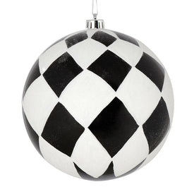4.75" Black and White Diamond Glitter Ball Ornaments 4 Per Bag