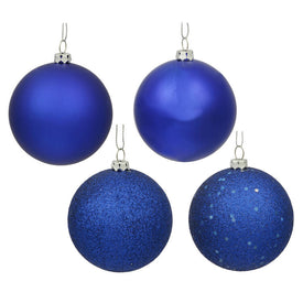 6" Cobalt Four-Finish Ball Christmas Ornaments 4 Per Box