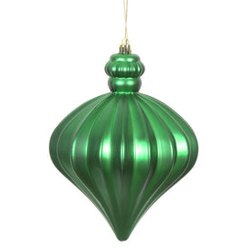 6" Green Matte Onion Drop Ornaments with Drilled and Wired Caps 4 Per Bag