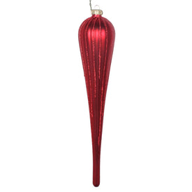 11" Red Matte Glitter Drop Ornaments 3 Per Bag
