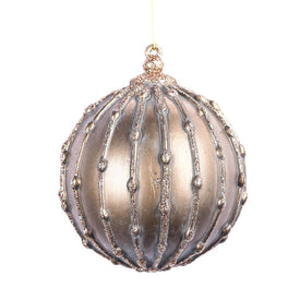 5" Mocha Antique Glitter Pearl Ball Ornaments 3 Per Pack