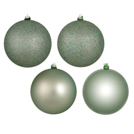 6" Frosty Mint Four-Finish Ball Christmas Ornaments 4 Per Box