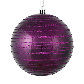 6" Plum Candy Finish Ball with Glitter Lines 3 Per Bag