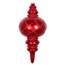 13" Red Candy Glitter Net Finial Ornament