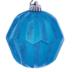 5" Turquoise Glitter Faceted Ball Ornaments 3 Per Pack