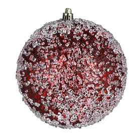 6" Burgundy Glitter Hail Balls Ornaments 4 Per Bag