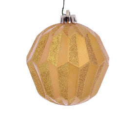 5" Honey Gold Glitter Faceted Ball Ornaments 3 Per Pack