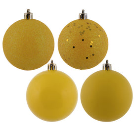 2.75" Yellow Four-Finish Ball Christmas Ornaments 20 Per Box