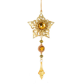 6.5" Champagne Jewel Metal Star Ornament with Dangle Accents Set of 2