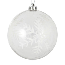 6" Clear Ball Ornaments with White Glitter Snowflake Design 3 Per Bag