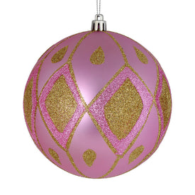 6" Pink Matte Ball with Glitter Diamond Pattern 3 Per Bag