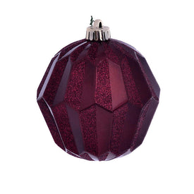 5" Burgundy Glitter Faceted Ball Ornaments 3 Per Pack