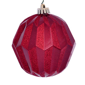 5" Red Glitter Faceted Ball Ornaments 3 Per Pack
