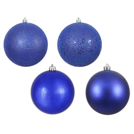 4" Cobalt Four-Finish Ball Christmas Ornaments 12 Per Box