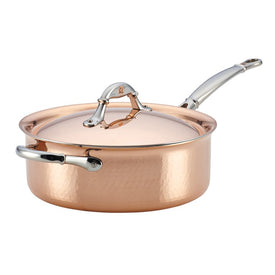 Symphonia Cupra Hammered Copper Stainless Steel Clad 4-Quart Covered Saute Pan with Helper Handle