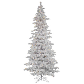 9' Pre-lit Flocked White Slim Artificial Christmas Tree with Warm White LED Lights