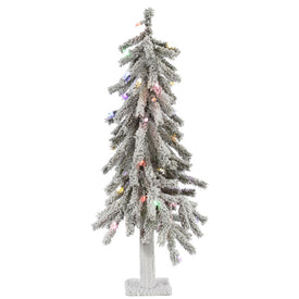 3' x 21" Pre-Lit Flocked Alpine Artificial Christmas Tree with Multi-Colored LED Dura-Lit Lights