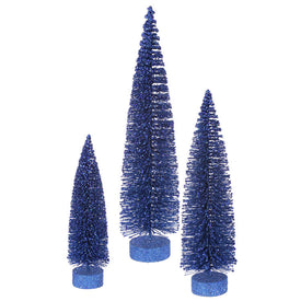 12"/16"/20" Unlit Blue Glitter Oval Artificial Christmas Trees Set of 3