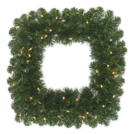 30" Pre-Lit Oregon Fir Artificial Christmas Square Wreath with 70 Clear Lights