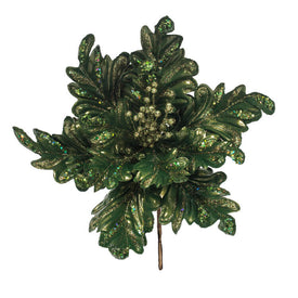 17" Green Pearl Glitter Poinsettia Artificial Christmas Picks 3 Per Bag