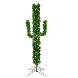7.5' Pre-Lit Cactus Pine Artificial Christmas Tree with Warm White Dura-Lit LED Lights
