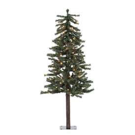 4' x 25.5" Pre-Lit Natural Alpine Artificial Christmas Tree with Clear Incandescent Lights