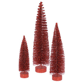 12"/16"/20" Unlit Red Glitter Oval Artificial Christmas Trees Set of 3