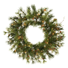 24" Pre-Lit Mixed Country Pine Artificial Christmas Wreath with 50 Warm White LED Lights