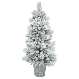 5' Pre-Lit Potted Flocked Ashton Pine Artificial Christmas Tree with Warm White Lights