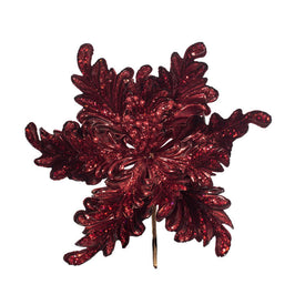 17" Burgundy Pearl Glitter Poinsettia Artificial Christmas Picks 3 Per Bag