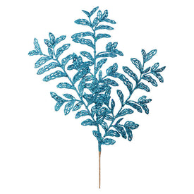 22" Turquoise Bipinnate Glitter Leaf Spray