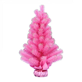 2' x 16" Unlit Pink Tinsel Tree with Plastic Base